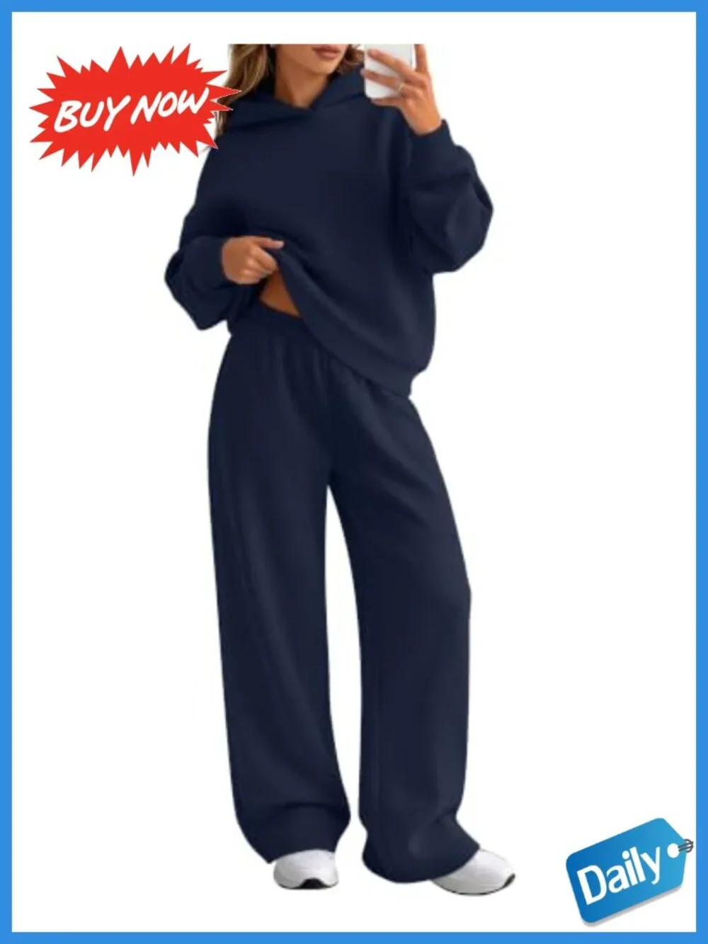 Women's Oversized Hoodie Wide Leg Pants 2 Piece Lounge Set Polyester